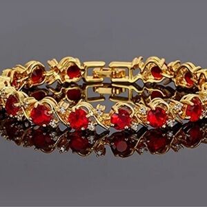 18k Gold plated & Ruby Tennis Bracelet NWT